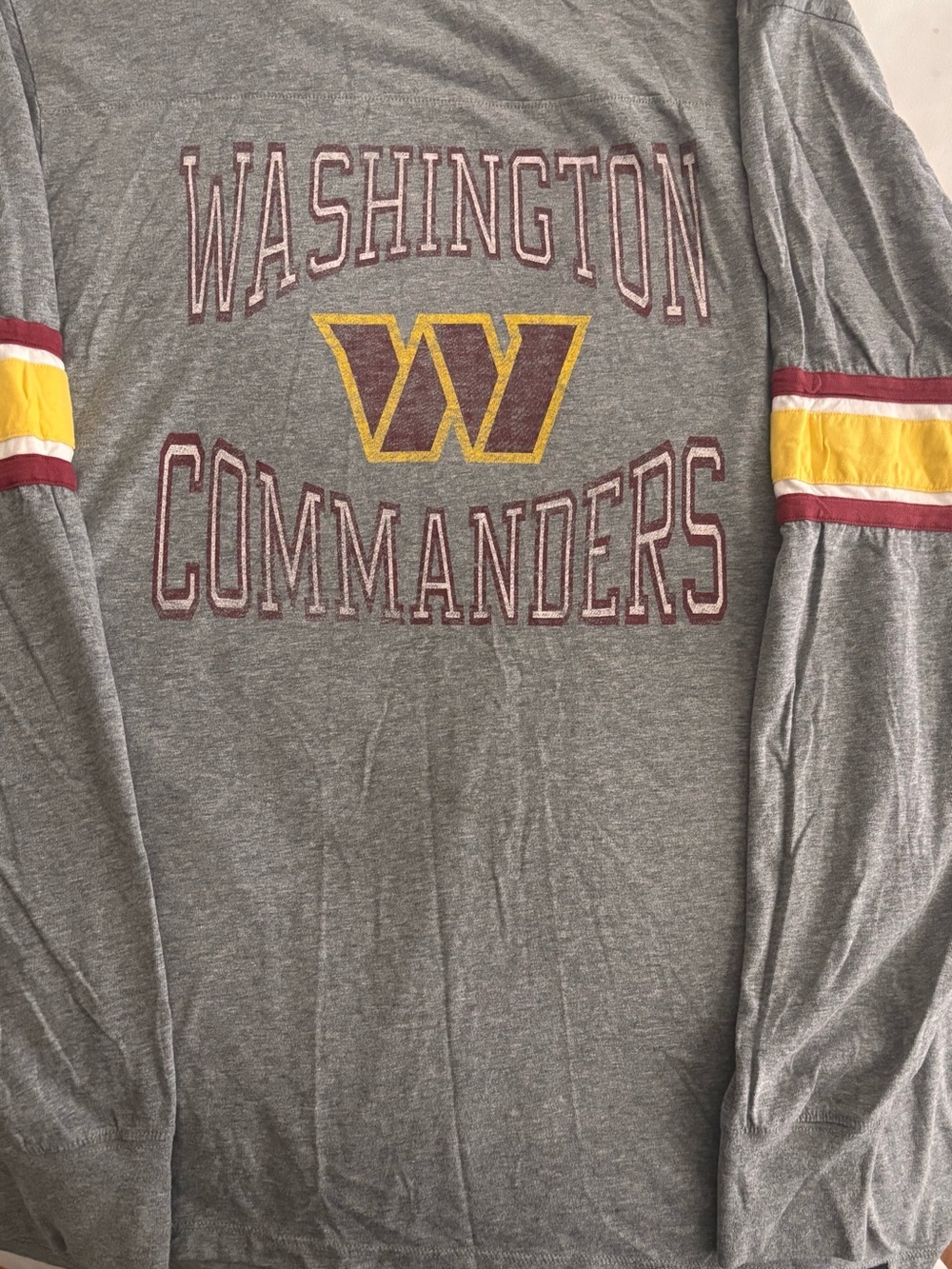 '47 Gray Tee with White Neck Logo and Burgundy Print
